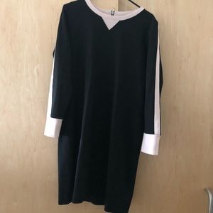 J Crew black with pink stripe sweatshirt dress